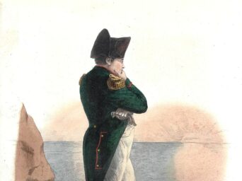 Napoléon à Sainte-Hélène, gravure en couleurs (inv. 34/2599)