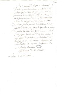 Ms Masson 8-f442 : Lettre du comte de la Chatre au préfet ou au sous-préfet du Havre-de-Grâce à propos des personnes de la suite de Napoléon débarquées au Havre le 15 août 1815 (Ms Masson, f° 442)